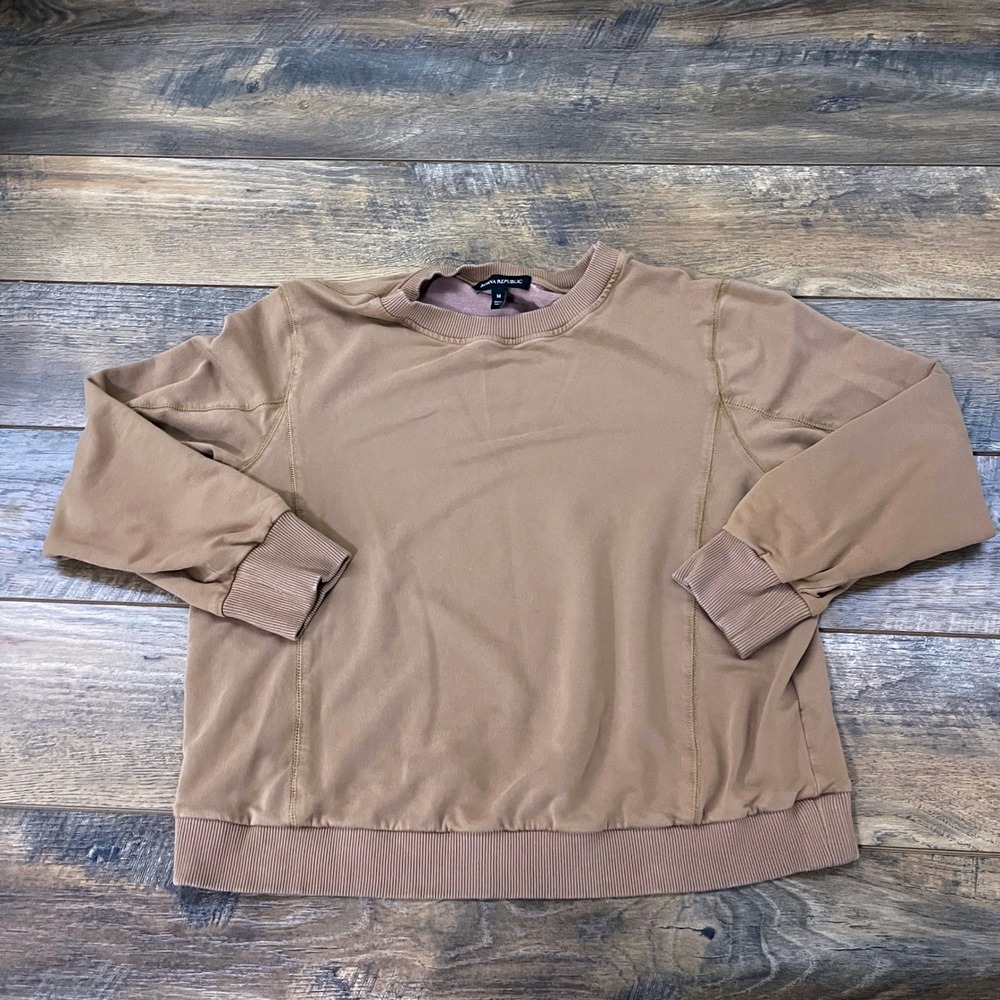 Banana Republic Womens Tan Brown Crewneck Sweatshirt Size M Relaxed Fit Pullover